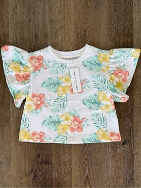 NWT Janie and Jack Tropical Floral Cropped Sweat Ruffle Top Sz: 5T
